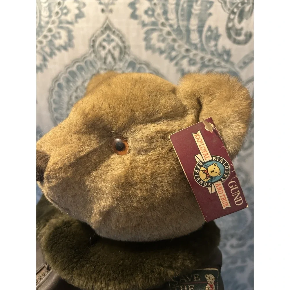 Vintage Bialosky Gund Bear 1982 Save the Bears Leather Bomber Jacket Jointed 18